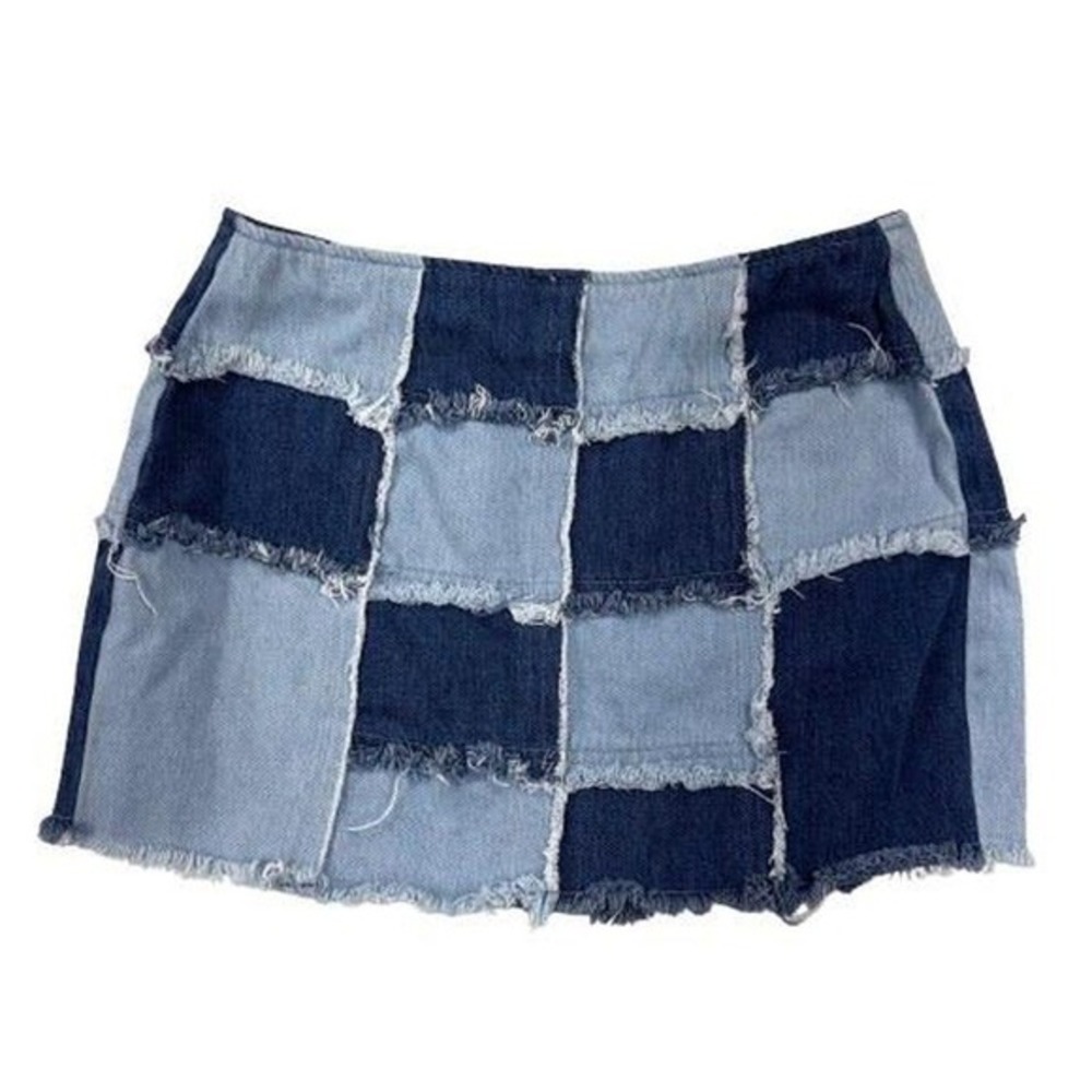Princess Polly blue denim patchwork mini skirt Size‎ 8 Burning Man Summer